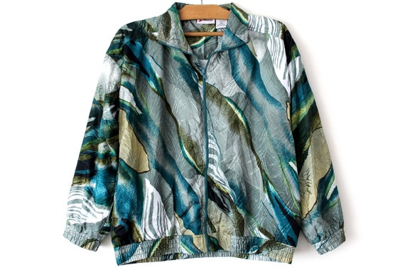 80's Very Rare Windbreaker, Colorful Jacket, Vintage Shiny Tracksuit, Retro Zip Up Sweatshirt, Bomber Jacket, Green Gray Jacket, Size XL 80's Very Rare Windbreaker, Colorful Jacket, Vintage Shiny Tracksuit, Retro Zip Up Sweatshirt, Bomber Jacket, Green Gray Jacket, Size XL