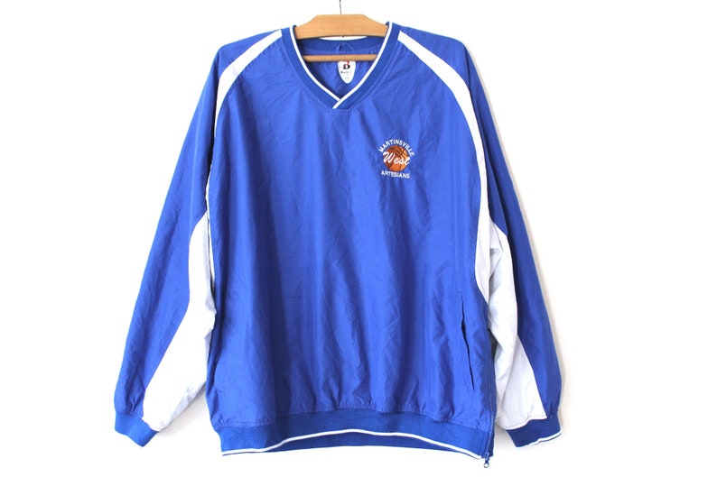 Retro Pullover Jacket Blue White Windbreaker Rare Sweatshirt Hip Hop Streetwear Training Jacket Size 2XL Vintage Basketball Light Jacket