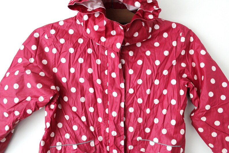 Size Girls 134-140cm Hooded Waterproof Children Rain Jacket Burgundy Rain Jacket Polka Dot Jacket Vintage Girls Raincoat Kids Raincoat