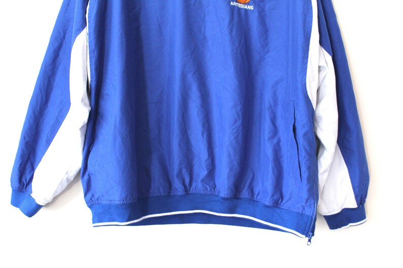 Retro Pullover Jacket Blue White Windbreaker Rare Sweatshirt Hip Hop Streetwear Training Jacket Size 2XL Vintage Basketball Light Jacket