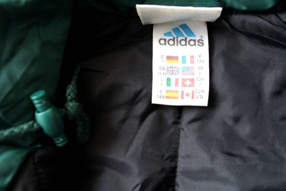 90er Jahre Adidas Jacke, Vintage Puffer, Winter schwarz grün Adidas Windbreaker, seltene Kapuzenjacke, Puffa Mantel, Hip Hop Streetwear, Größe L 90er Jahre Adidas Jacke, Vintage Puffer, Winter schwarz grün Adidas Windbreaker, seltene Kapuzenjacke, Puffa Mantel, Hip Hop Streetwear, Größe L