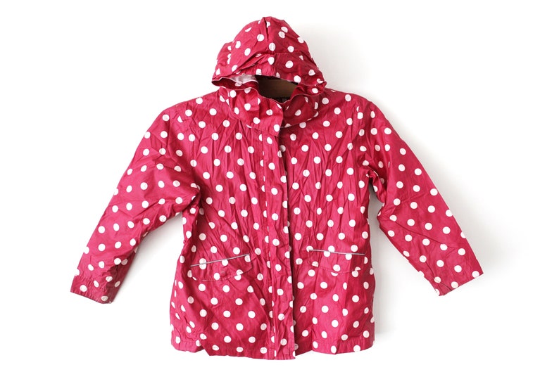 Size Girls 134-140cm Hooded Waterproof Children Rain Jacket Burgundy Rain Jacket Polka Dot Jacket Vintage Girls Raincoat Kids Raincoat