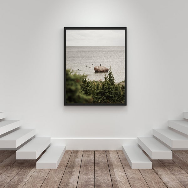 Sea Landscape Wall Art | Grey and Green Tones | Moody Day at the Beach | Printable Wall Art | Nature Photography | Original Photo | Cloudy