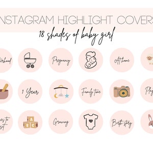 18 Baby Girl Instagram Highlight Covers: Pink Social Media Icons (Digital Download)