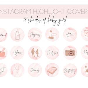 Baby Girl Instagram Highlight Covers: 18 Pink Watercolor Icons (Digital Download)