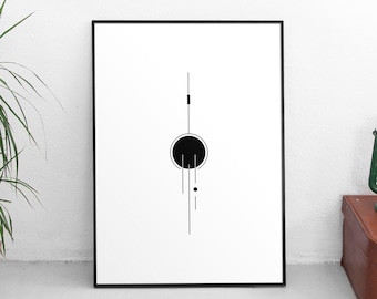 Cartel de Eclipse imprimible / impresión de arte minimalista / diseño abstracto blanco / arte moderno de la pared / decoración digital de la pared / arte geométrico asequible