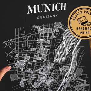 Noir Blanc Munich Carte | München Affiche de voyage | Souvenir de voyage | Allemagne Carte de la ville Art Print | Europe Plan de la ville Art mural | Cadeau Wanderlust