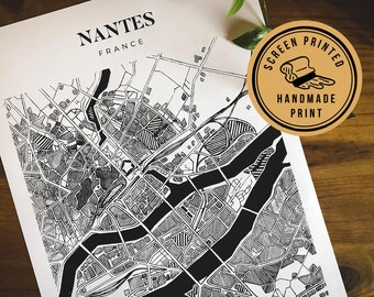 Voyage à Nantes Souvenirs | Nantes Map | Nantes Poster | Nantes art print gift| France City Map | Europe City Blueprint | France Travel Gift