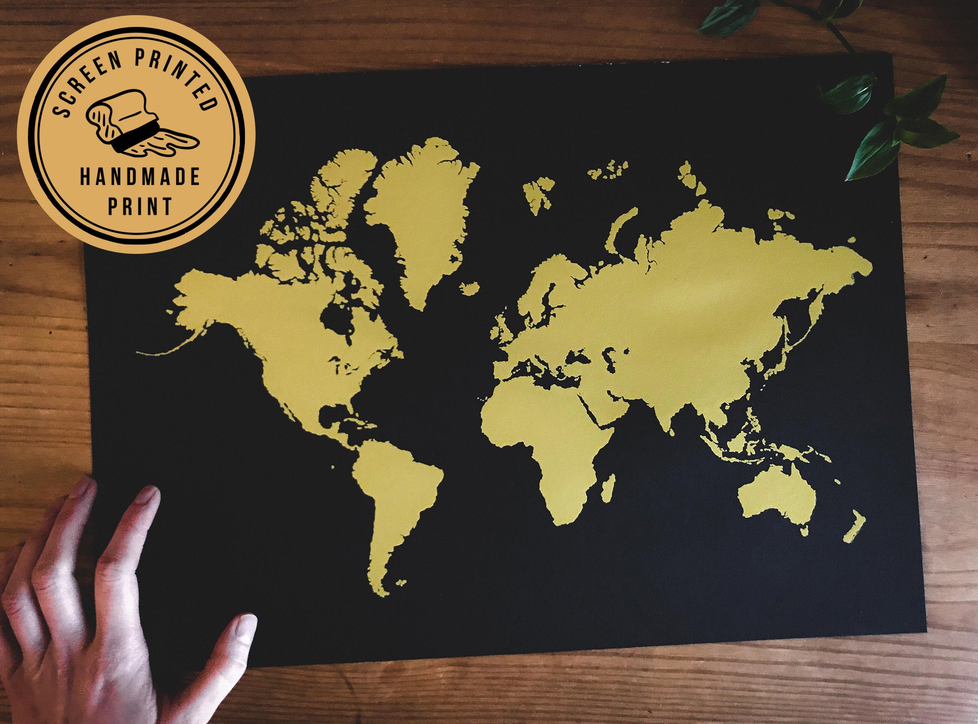 Gold Black World Map Art Print Small Gold World Map Modern Travel Map