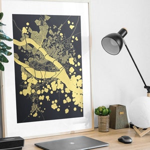 Abstract Fine Art Print Gold Black Imaginary Modern Map Fantastic Travel Map Limited Edition Geometric Wall Art Golden Poster image 2