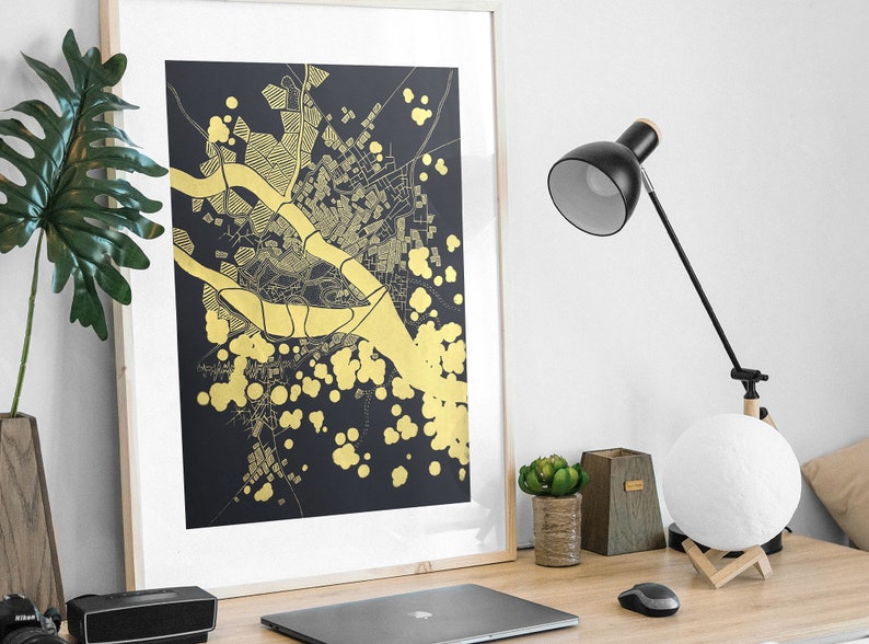 Abstract Fine Art Print Gold Black Imaginary Modern Map Fantastic Travel Map Limited Edition Geometric Wall Art Golden Poster image 2