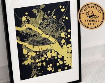 Abstract Fine Art Print | Gold Black | Imaginary Modern Map | Fantastic Travel Map | Limited Edition | Geometric Wall Art | Golden Poster