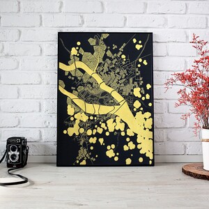 Abstract Fine Art Print Gold Black Imaginary Modern Map Fantastic Travel Map Limited Edition Geometric Wall Art Golden Poster image 3