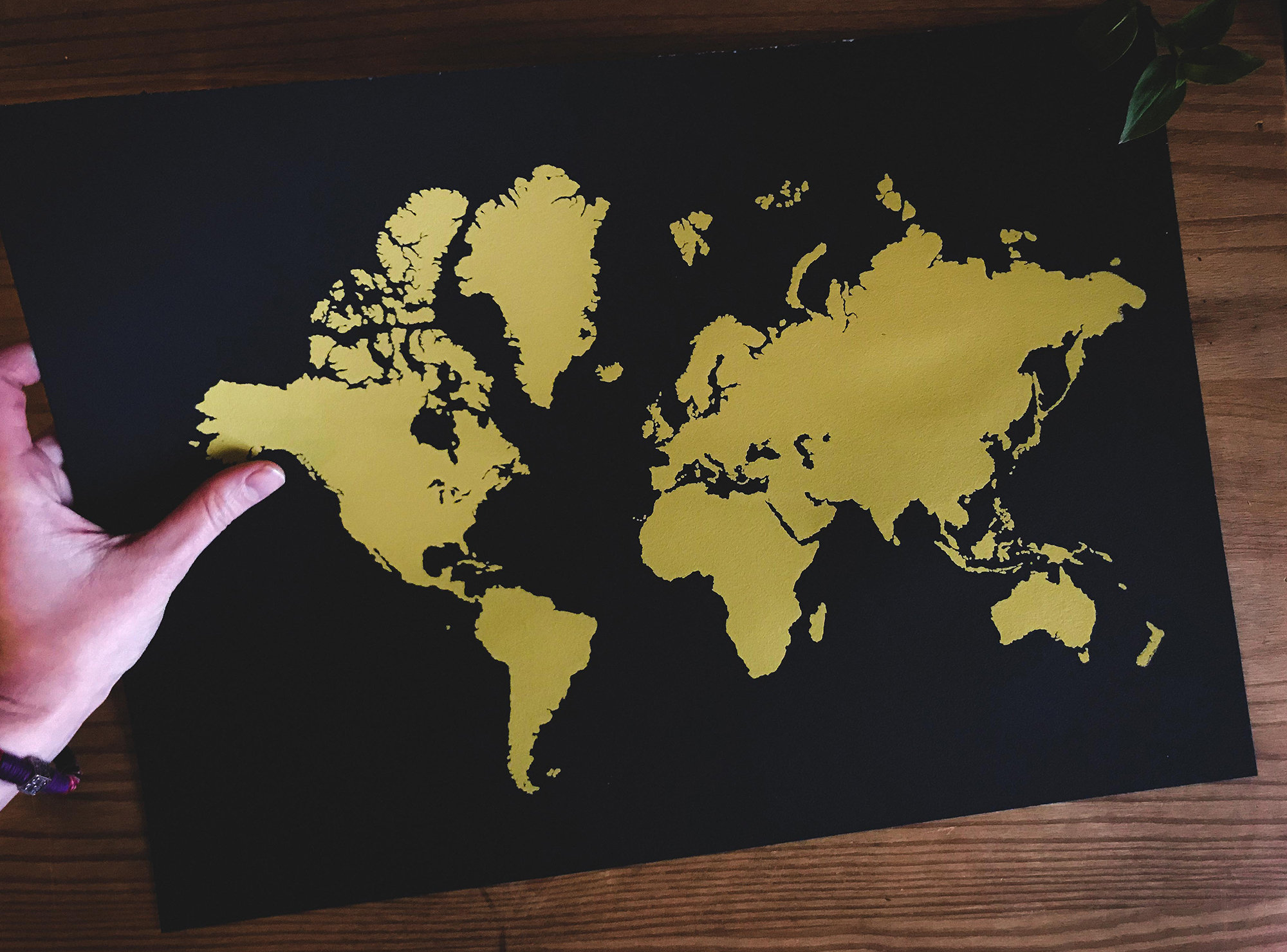 Gold Black World Map Art Print Small Gold World Map Modern Travel Map 