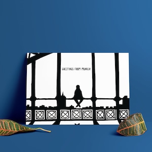 München Grußkarte, Skizze "Hackerbrucke Sonnenuntergang", Postkarte Kunstdruck, München Druck, Reise-Druck, Reise-Postkarte, Fernweh Kunst.