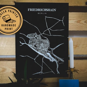Berlin minimaliste Carte du voisin de Friedrichshain en noir blanc Votre quartier ou quartier préféré de Berlin de la ville dans un tirage d’art