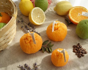 Orangenförmige Sojawachskerze | Duftende Zitrusfrucht-Dekoration