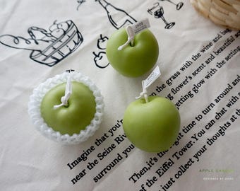 Apple Soy Wax Candle – Handmade Fruit Candle, Cute Home Decor Gift, Citrus Scented Vegan Pillar Candle