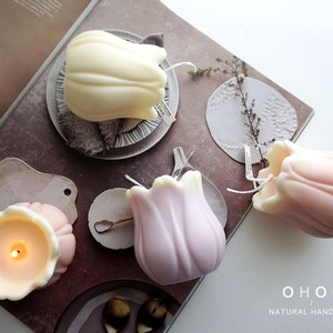 Hand Poured Tulip Candle: Soy Wax Pillar Candle, Home Decor