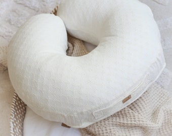 Coussin d'allaitement brodé en coton écru - pour mère et bébé, coussin d'allaitement