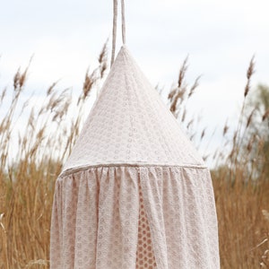 beige baldachin, bed baldachin, baldachin, baldachim, playhouse, hanging tent, canopy embroidered, cotton baldachin beige