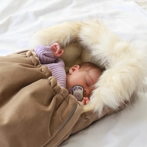 Kinderwagen Fußsack - SCHAFWOLLE - beige, Samt Kinderwagen Fußsack, universelle Kinderwagenzubehör, Kinderwagenzubehör, Kinderwagenwärmer
