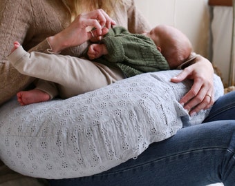 nursing pillow - embroidery light gray, brestfeeding pillow, u-shaped pillow, nursing pillow, helper for mum and baby, pillow to feed