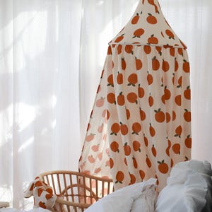 muslin baldachin -light beige with orange- muslin bed canopy - kidsroom decor nursery room baby room
