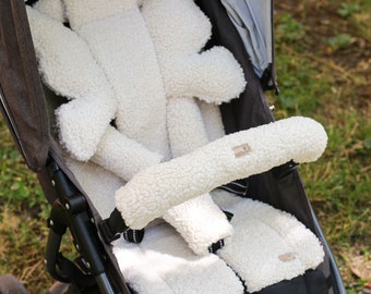 Universal Baby Stroller Liner Pad – Reversible Linen & Boucle Insert – Teddy Design