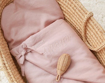 LINEN baby wrap, swaddle, baby sleeping bag/ stroller sleeping bag/ - linen POWDER PINK  - linen baby essential, insted baby bedding