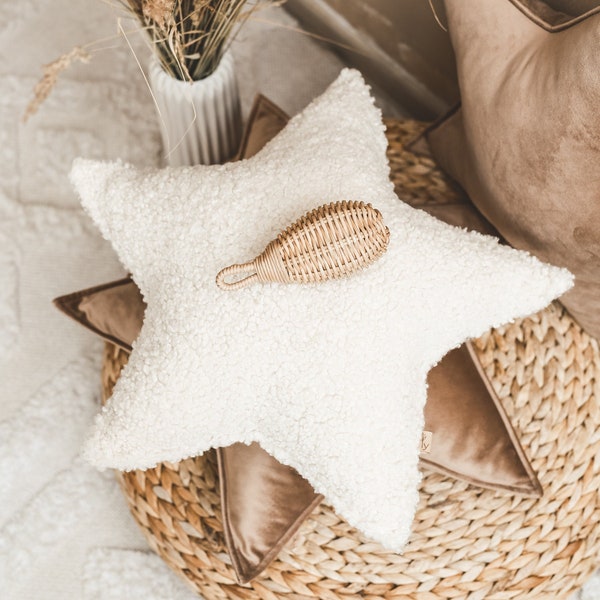 Oreiller teddy/ boucle étoile écru, coussin étoile, oreiller pour chambre d'enfant, oreiller décoratif, oreiller teddy