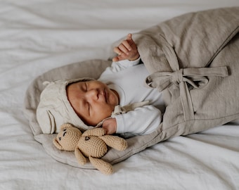 Linen baby wrap, swaddle, baby sleeping bag/ stroller sleeping bag/ - linen BEIGE  - linen baby essential, insted baby bedding