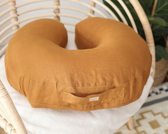 nursing pillow, brestfeeding pillow, linen nursing pillow, u shaped pillow, helper for mother and baby, Caramel linen brestfeeding pillow