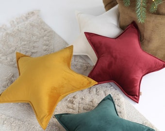 velvet star pillow CHRISTMAS EDITION, star cushion, pillow to kidsroom, decorative pillow