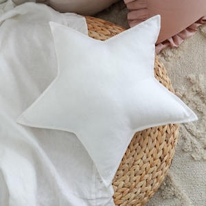 linen star pillow white, star cushion, pillow to kidsroom, decorative pillow
