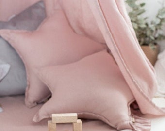 cuscino stella in lino rosa cipria, cuscino stella, cuscino per cameretta, cuscino decorativo