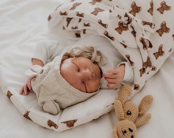 Muslin baby sleeper - Teddy Bears, baby sleeping bag/ stroller sleeping bag/ baby wrap/  - muslin baby essential, insted baby bedding