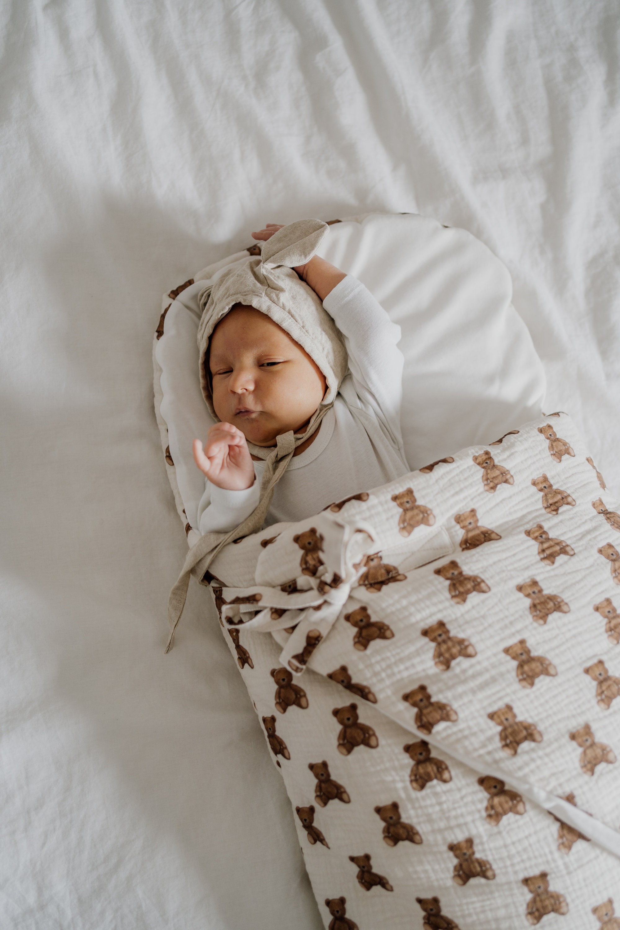 Muslin baby sleeper - Teddy Bears, baby sleeping bag/ stroller sleeping bag/ baby wrap