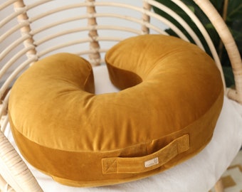mustard velvet brestfeeding pillow- for mother and baby, velvet nursing pillow, mom and baby pillow