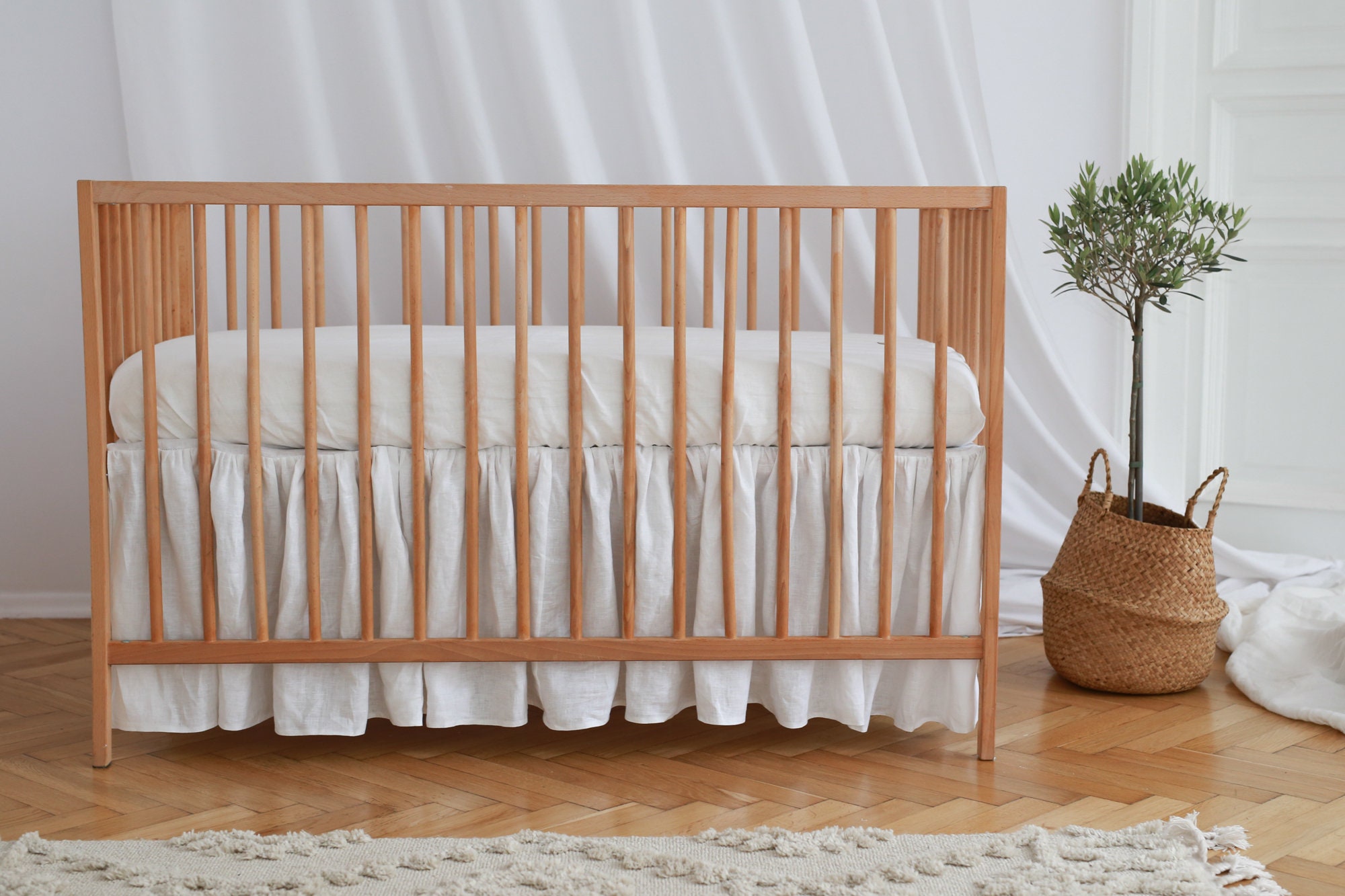 Baby Crib Skirt Linen Bed Accessories Baby Cot Skirt Ruffled Bed Skirt ruffled Crib Skirt Nursery Roomdecor 3 Colours Etsy