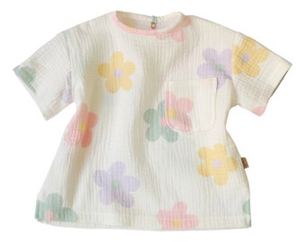 Musselin Sommer- Kinderkleidung - T-shirt für Babys und Kinder - Vintage Blumen | Jungenkleidung, Mädchenkleidung Jungen T-Shirt, Unisex Kinderkleidung