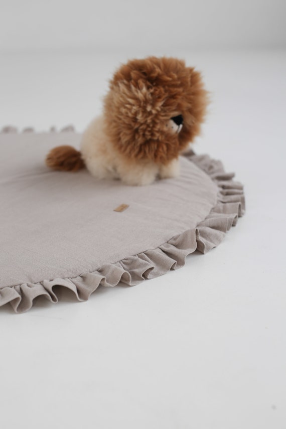 Linen Round Play Mat With Frills, Padded, Floor Mat With Flounce