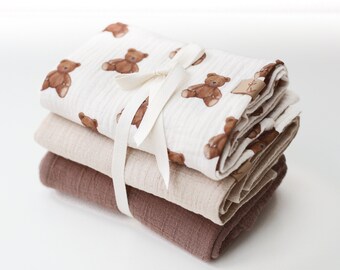 Set of muslin Burp Cloths- Teddy Bears – 3pcs