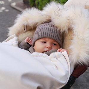 Kinderwagenfußsack SCHAFWOLLE - Creme, Samt Kinderwagen Fußsack, universelle Kinderwagenzubehör, Kinderwagenzubehör, Kinderwagenwärmer