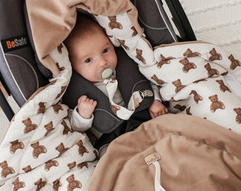 emmaillotage de siège d'auto pour bébé, emmaillotage de siège d'auto beige Teddy Bears
