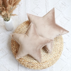 Velvet star pillow beige/light brown, star cushion, pillow to kids room, home decoration| custom pillow