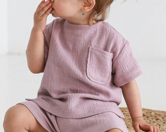 Muslin T-shirt for baby and kids - lilac Summer kids clothes, double gauze bamboo t-shirt