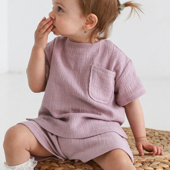 Mousseline T shirt voor baby en kinderen lila Zomer kinderkleding dubbel gaas bamboe t shirt Etsy Nederland