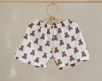 Musselin-Sommershorts für Kinder – Shorts für Babys und Kinder – Teddybären | Kleidung für Jungen und Mädchen, Unisex-Kinderkleidung