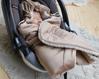 Baby Autositzdecke/ Babyschale, Autositzdecke - Samt beige, Boucle, Teddy